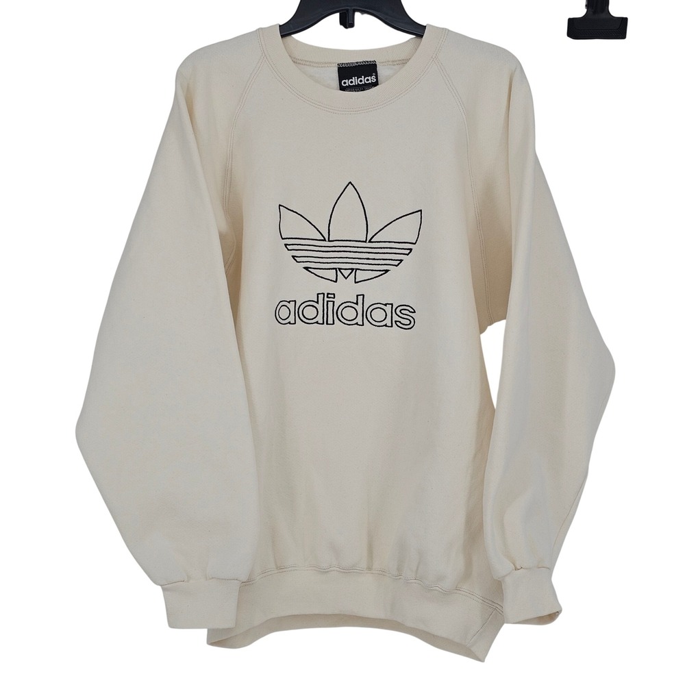 Vintage 80s 90s Adidas Trefoil Sweatshirt M Oversized USA Embroidered Cream